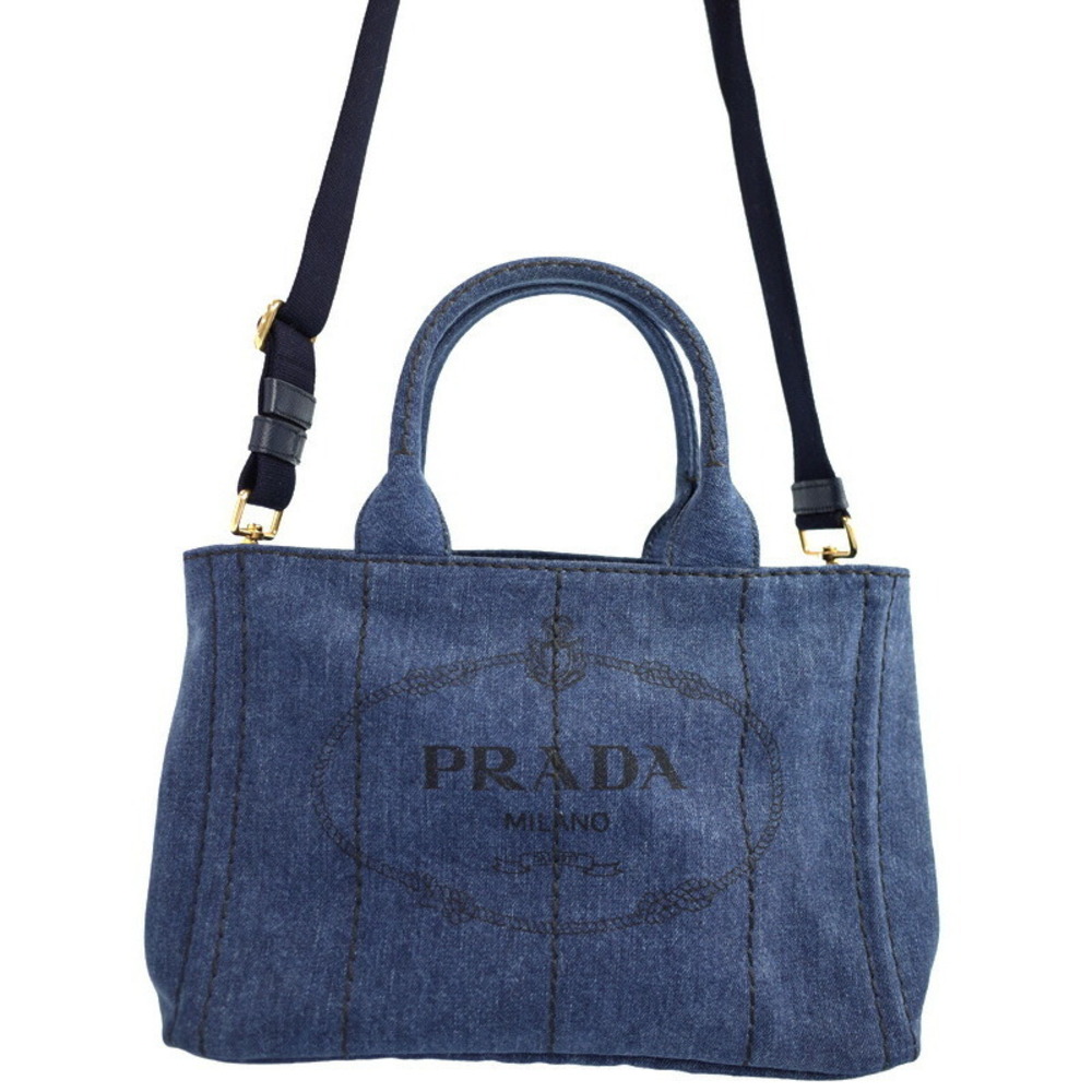 Prada Tote Denim Canapa 2way Convertible Shoulder Bag Blue - Picture 2 of 9